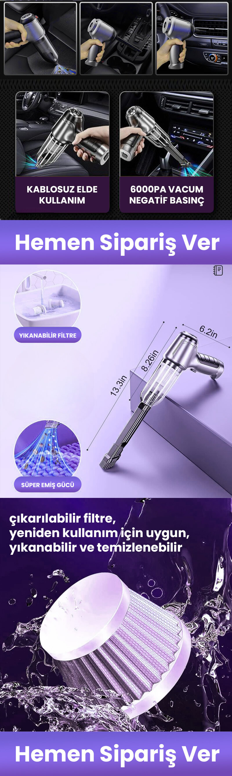 Şarjlı Oto Süpürge 6000 Pa